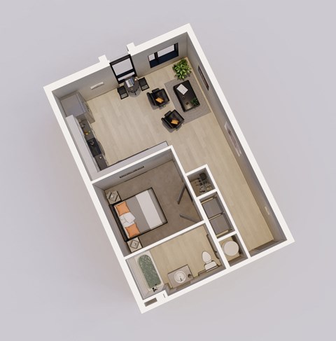 Floor plan for studio, 1 bath, 632 sqft